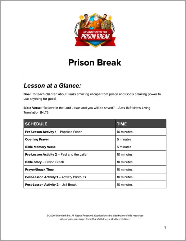 Acts 16 Prison Break Preschool Curriculum