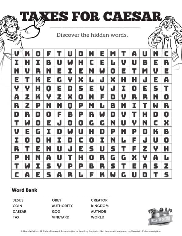 Luke 20 Taxes For Caesar Bible Word Search Puzzles