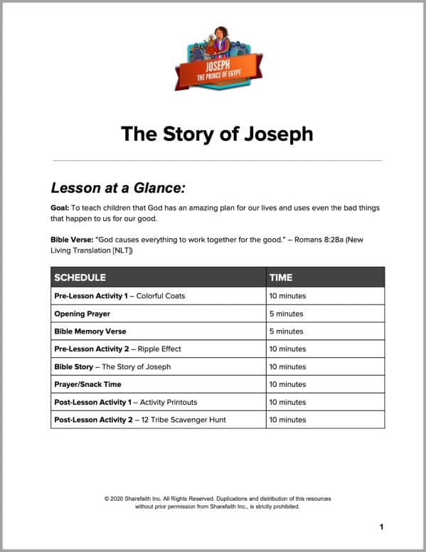 Genesis 50 The Story of Joseph Preschool Curriculum