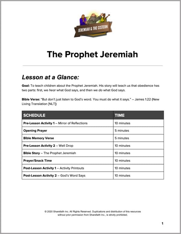 Jeremiah 38 The Prophet Jeremiah Preschool Curriculum