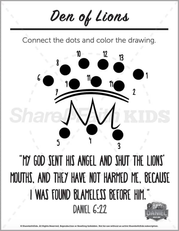 Daniel 6 Den of Lions Preschool Dot to Dot