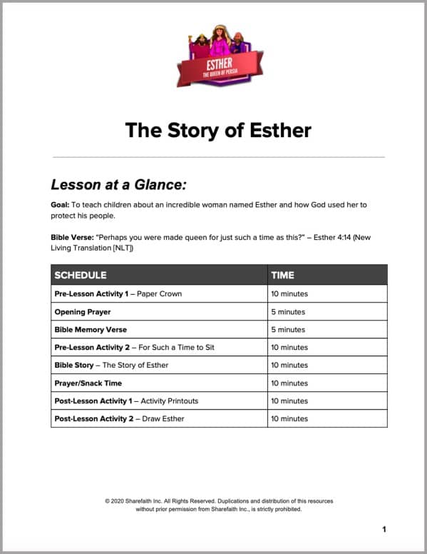 The Story of Esther Preschool Curriculum