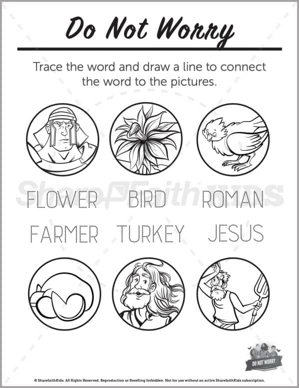 Matthew 6 Do Not Worry Preschool Word Picture Match