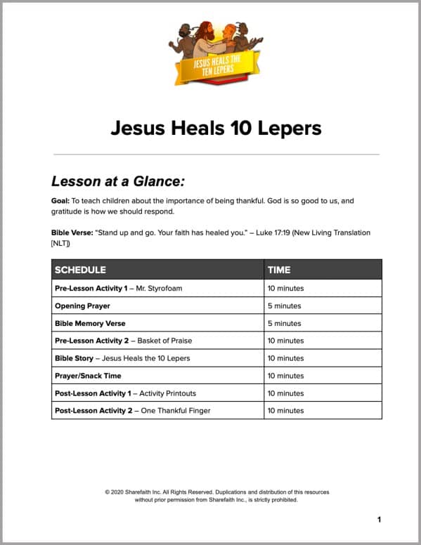Luke 17 Jesus Heals 10 Lepers Preschool Curriculum