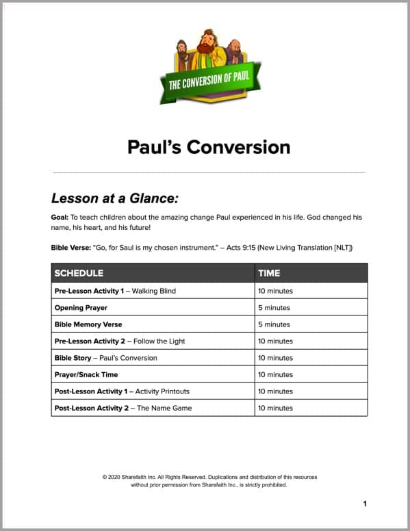 Acts 9 Paul's Conversion Preschool Curriculum