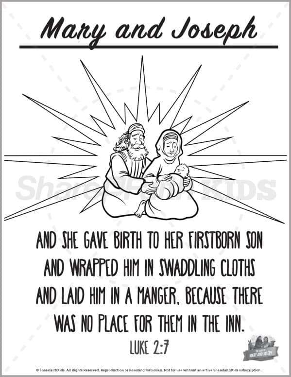 Luke 2 Mary and Joseph Christmas Story Preschool Coloring Pages