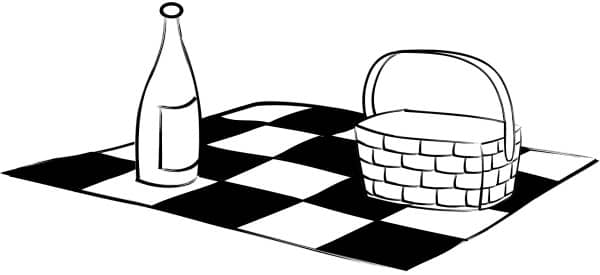 Black and White Picnic Blanket Basket and Wine