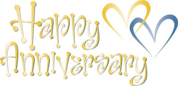 Cute Blue and Gold Happy Anniversary Wordart wioth Hearts