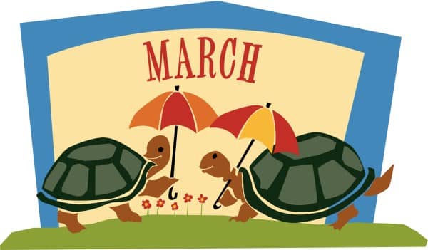 Cute Turtles with Umbrellas in March