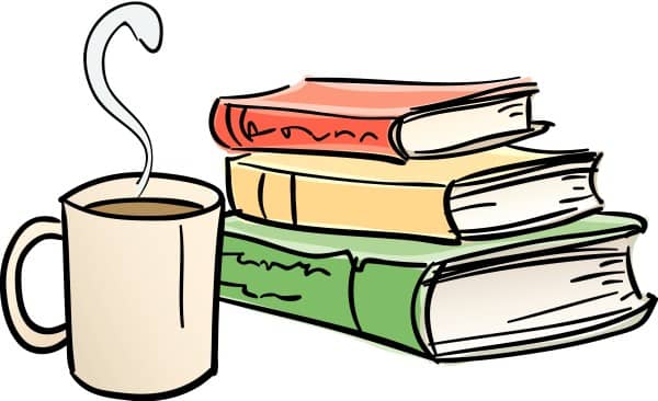 Library Books and Coffee Mug