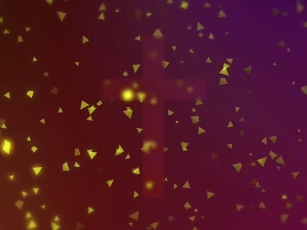 Worship Triangles Glowing Yellow Red Cross Background
