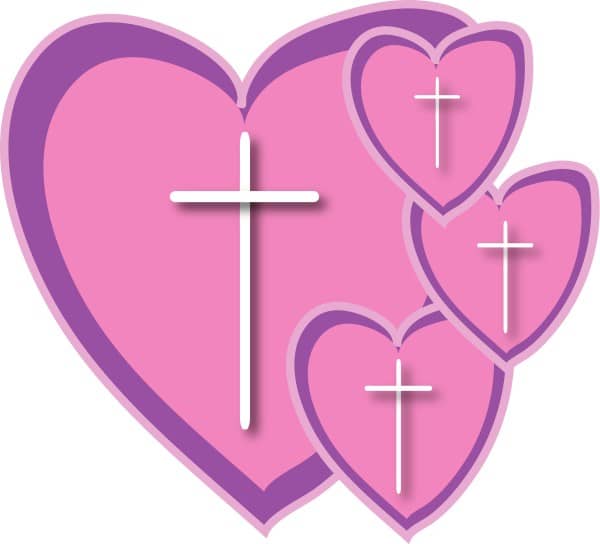 Four Pink hearts with Crosses