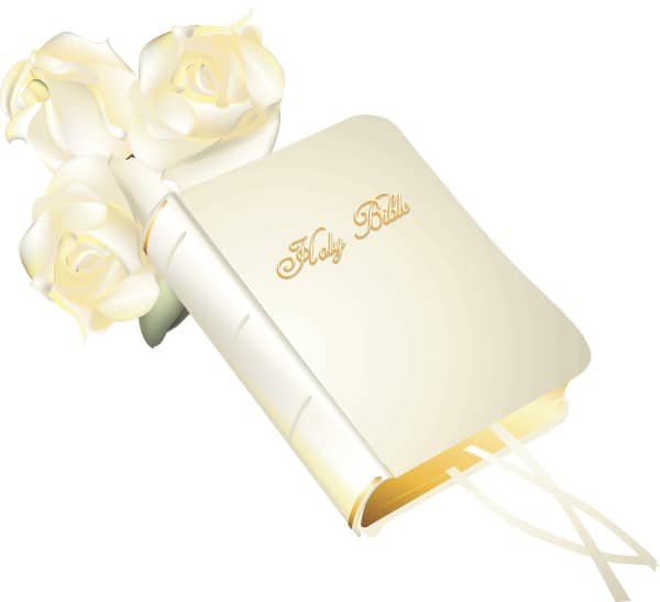 White Holy Bible and Roses