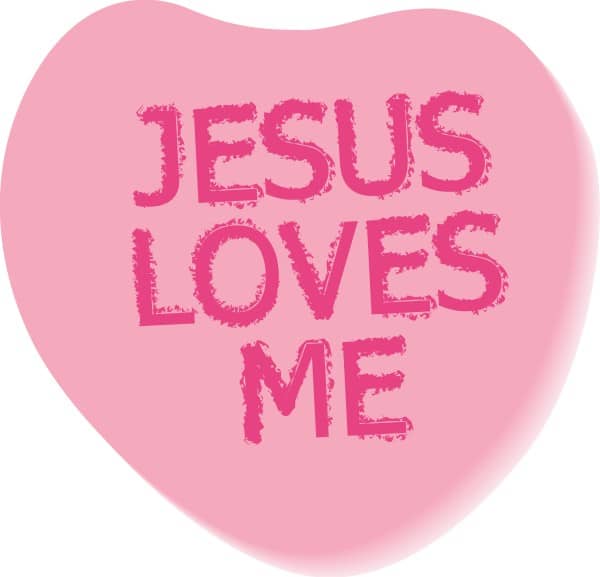 Jesus Loves Me Text on Candy Heart