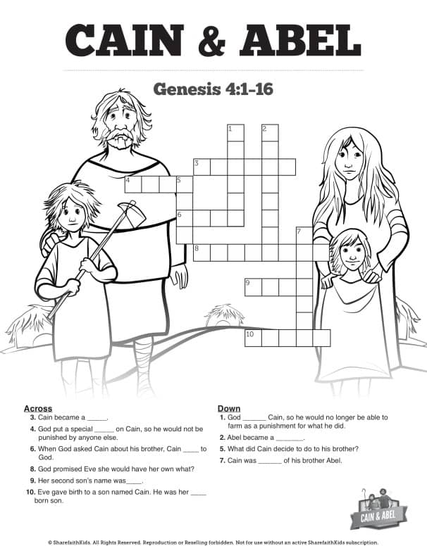 Cain and Abel Sunday School Crossword Puzzles
