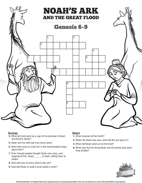 Noah's Ark Sunday School Crossword Puzzles