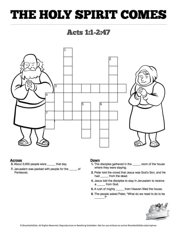 Acts 2 The Holy Spirit Comes Sunday School Crossword Puzzles
