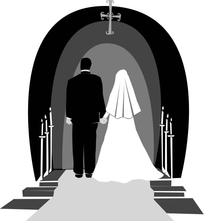Wedding Couple in Grey, Black and White