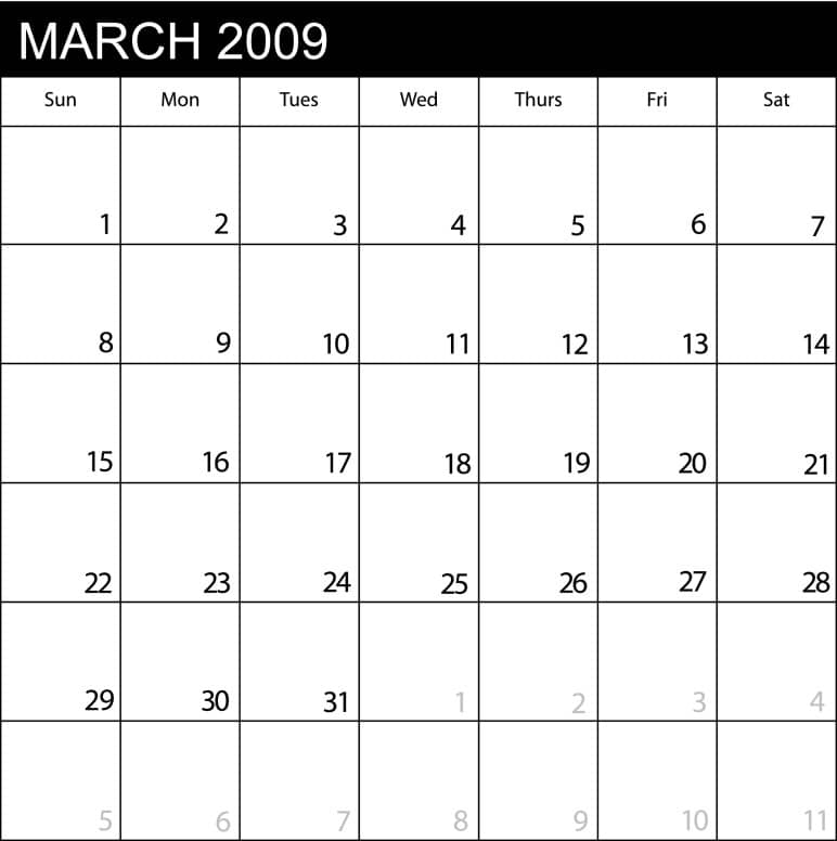 Calendar March 2009