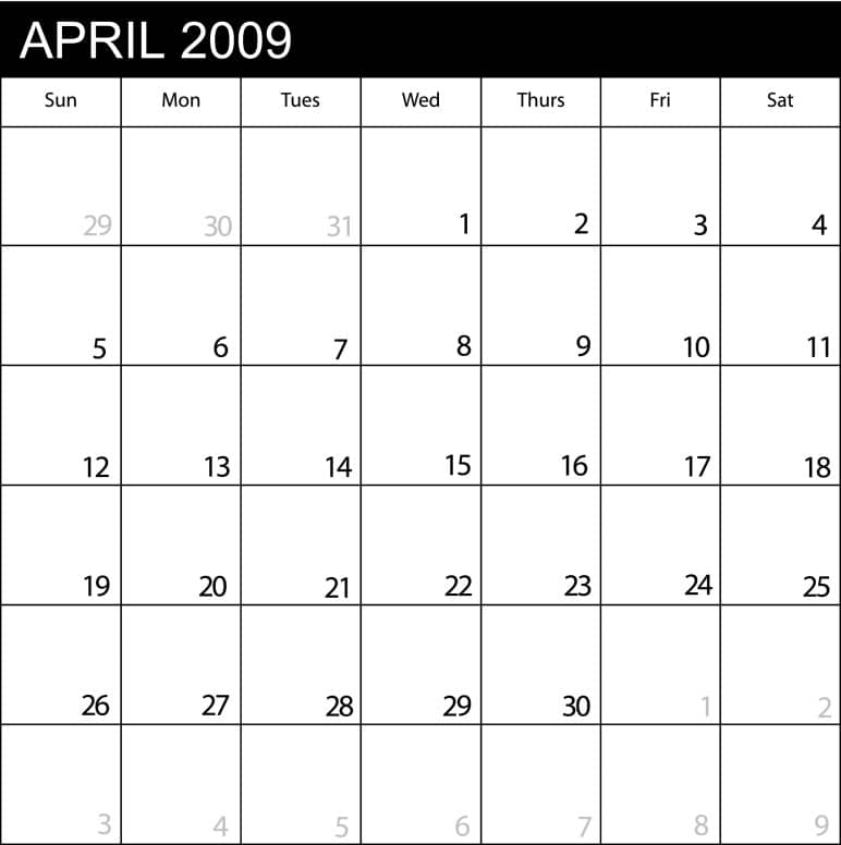 Calendar April 2009