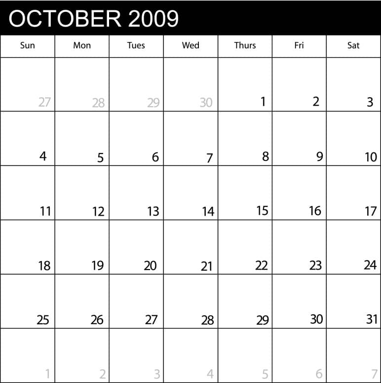 Calendar October 2009