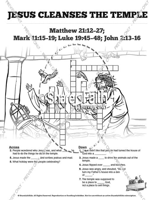 Matthew 21 Jesus Cleanses the Temple Sunday School Crossword Puzzles