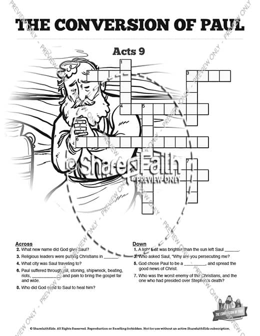 Acts 9 Paul s Conversion Sunday School Crossword Puzzles ShareFaith Media