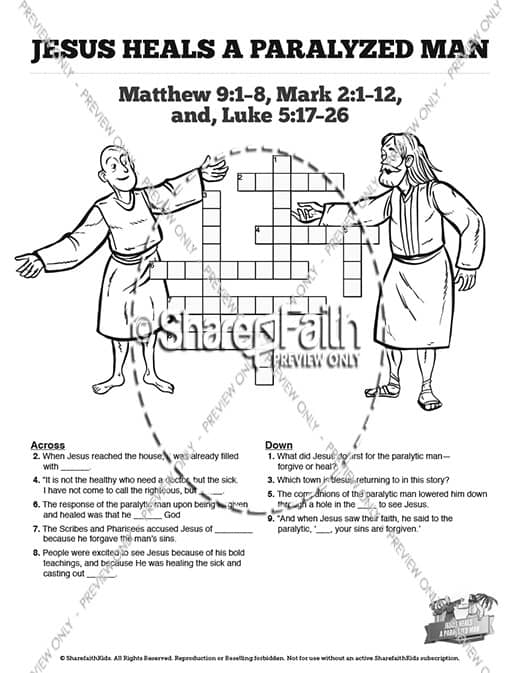 Luke 5 Jesus Heals The Paralytic Sunday School Crossword Puzzles