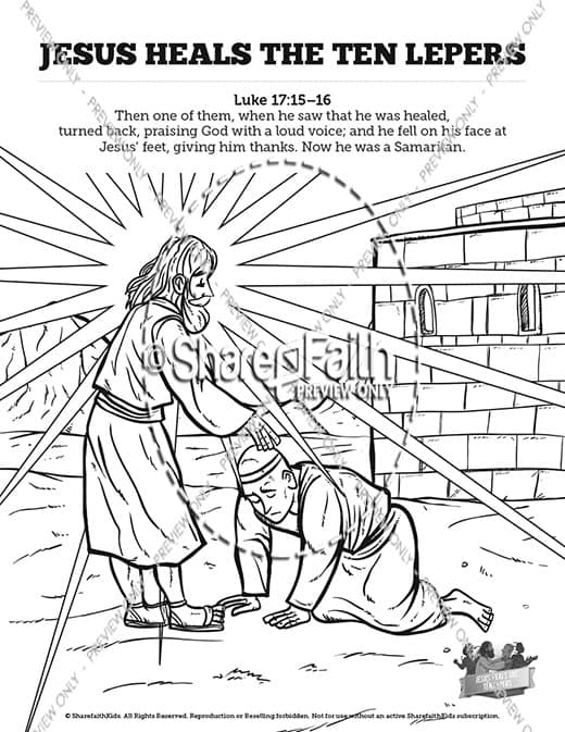 Luke 17 Ten lepers Sunday School Coloring Pages