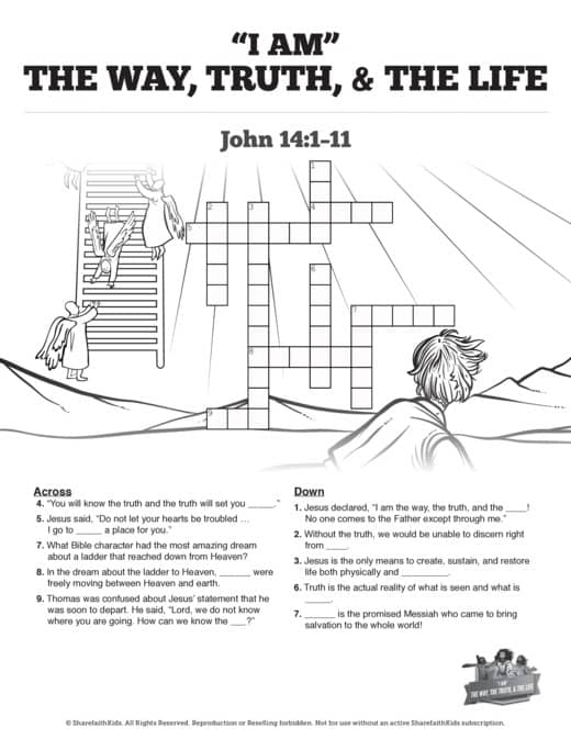 John 14 The Way the Truth and the Life Sunday School Crossword Puzzles