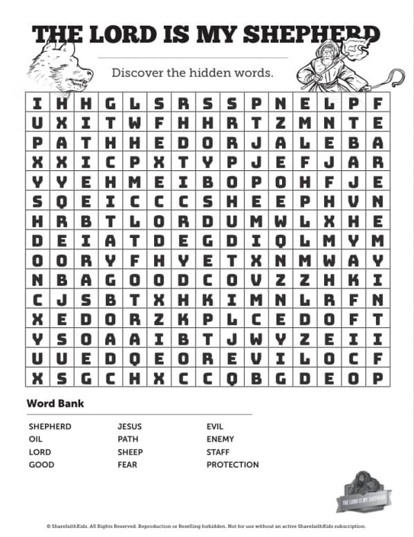 Psalm 23 The Lord is my Shepherd Bible Word Search Puzzle