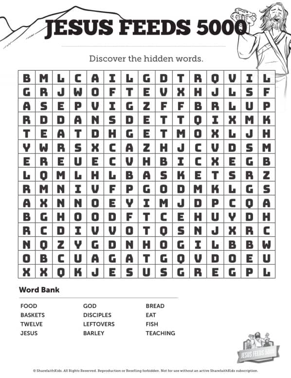 Jesus Feeds 5000 Bible Word Search Puzzles