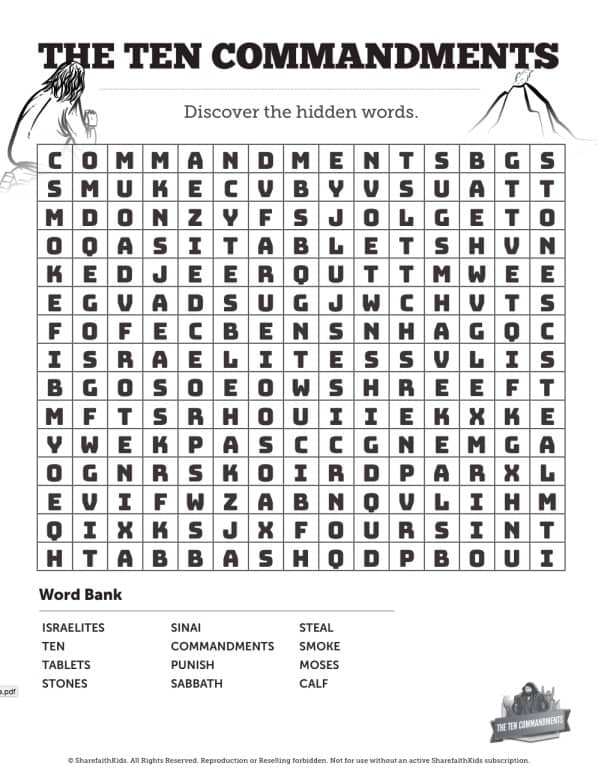 Ten Commandments Word Search For Kids