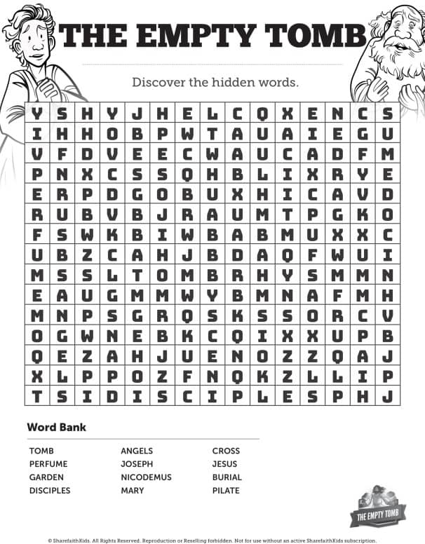 John 20 The Empty Tomb Bible Word Search Puzzles