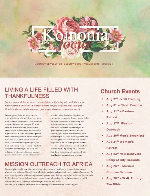 Be Kind Rose Church Newsletter