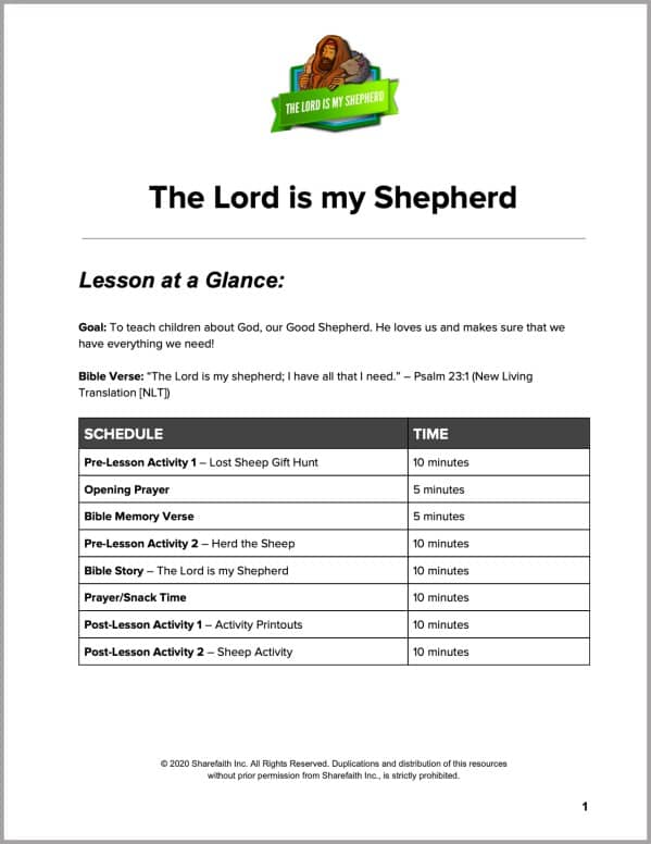 Psalm 23 The Lord is My Shepherd Preschool Curriculum