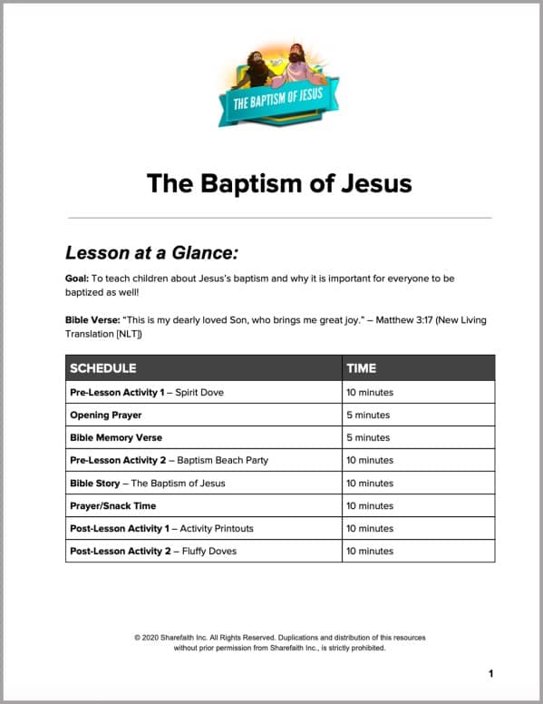 Matthew 3 The Baptism of Jesus Preschool Curriculum