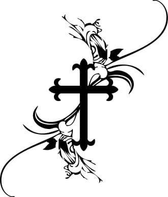 cross and flowers clipart black and white