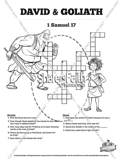 David and Goliath Sunday School Crossword Puzzles