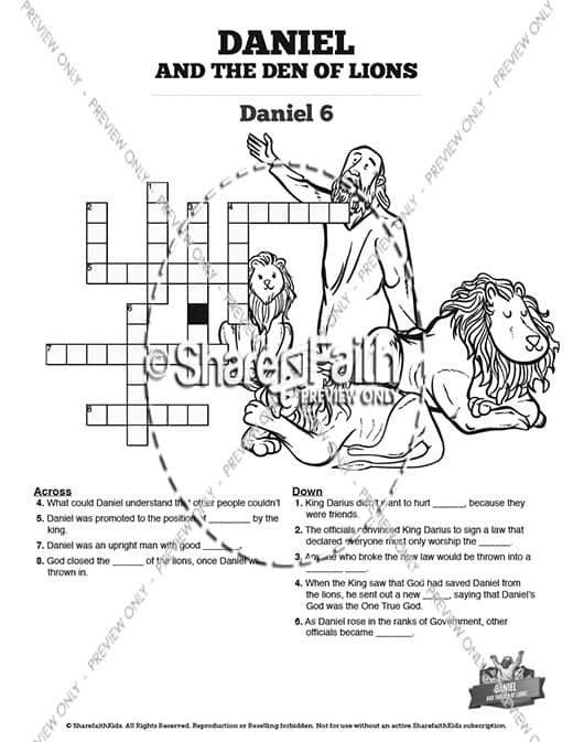 Daniel And The Lions Den Sunday School Crossword Puzzles