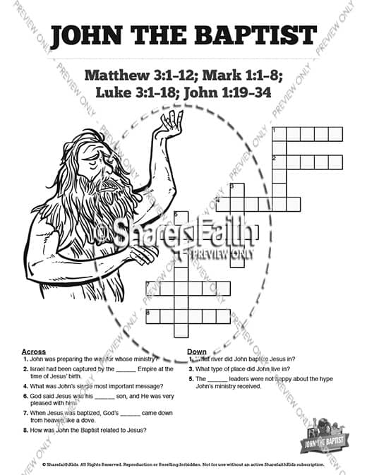 John The Baptist Sunday School Crossword Puzzles