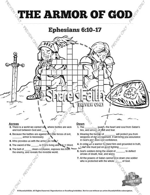 Ephesians 6 The Armor of God Sunday School Crossword Puzzles