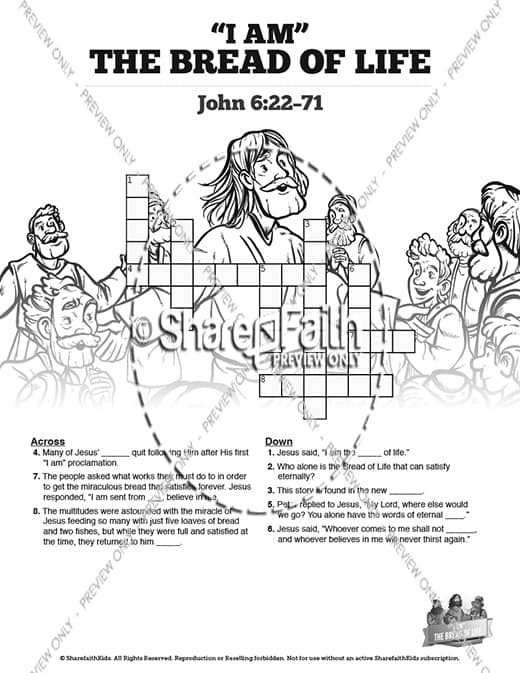 John 6 Bread of Life Sunday School Crossword Puzzles