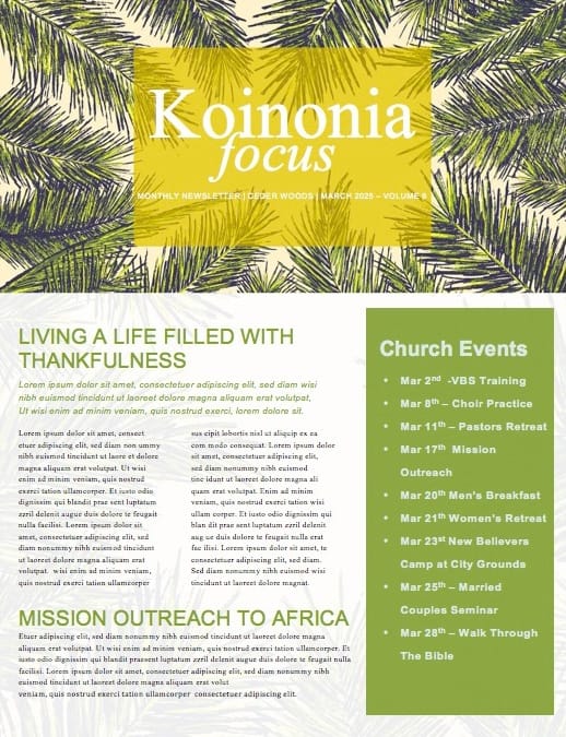 Palm Sunday Palm Branches Newsletter