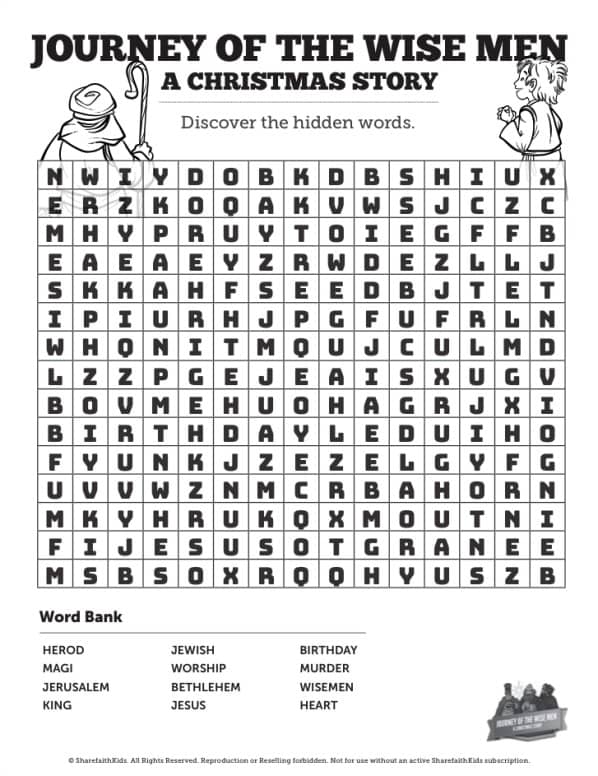 Matthew 2 Journey of the Wise Men: The Magi Christmas Story Bible Word Search Puzzle 