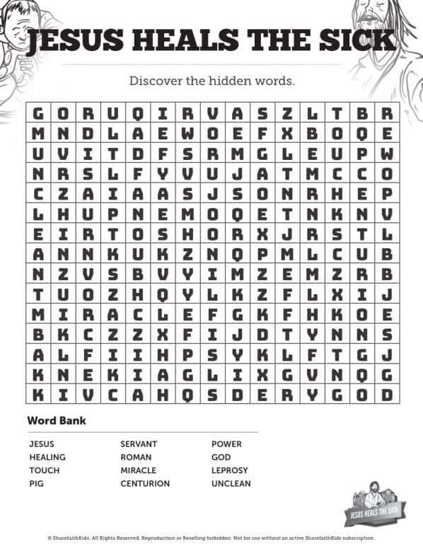 Jesus Heals The Sick Bible Word Search Puzzles