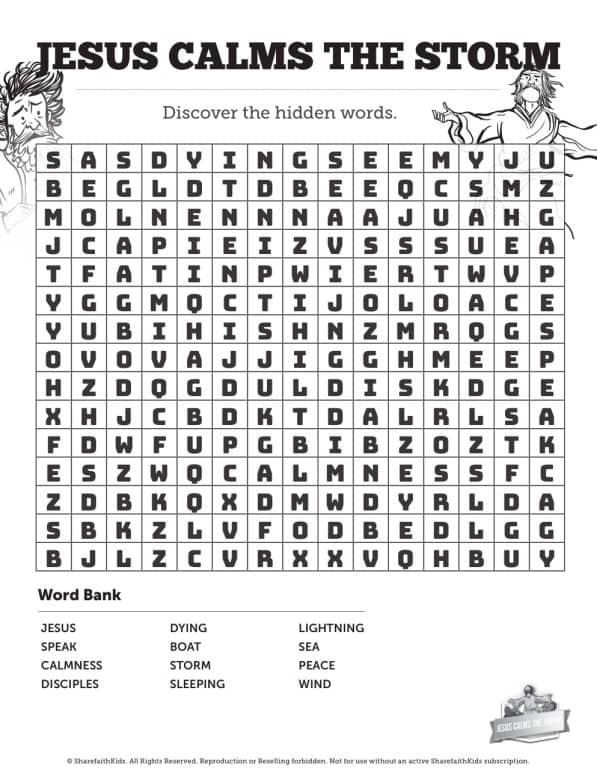 Jesus Calms The Storm Bible Word Search Puzzles