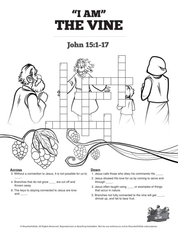 John 15 I Am The Vine Sunday School Crossword Puzzles