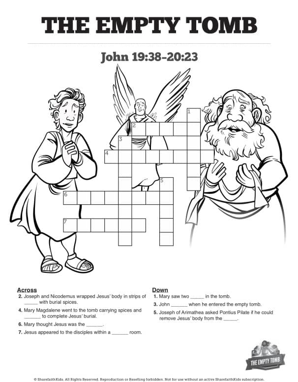 John 20 The Empty Tomb Sunday School Crossword Puzzles