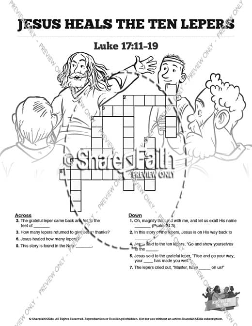Luke 17 Ten lepers Sunday School Crossword Puzzles